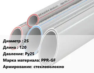 Труба полипропиленовая 25 L=120 Ру25 PPR-GF стекловолокно